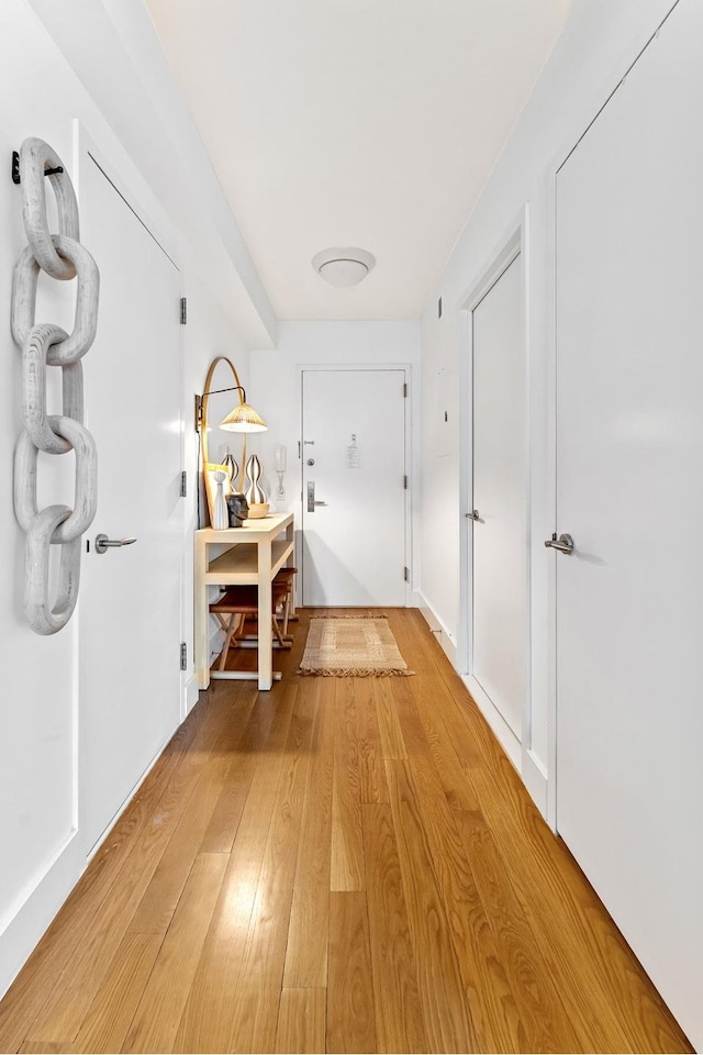 hallway with wood-type flooring