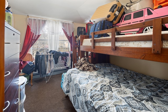 carpeted bedroom featuring vaulted ceiling