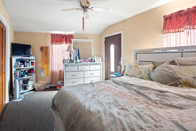 carpeted bedroom featuring a ceiling fan