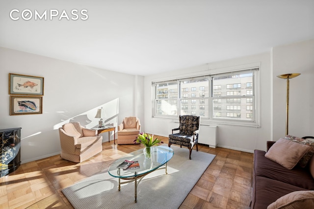 living area with baseboards