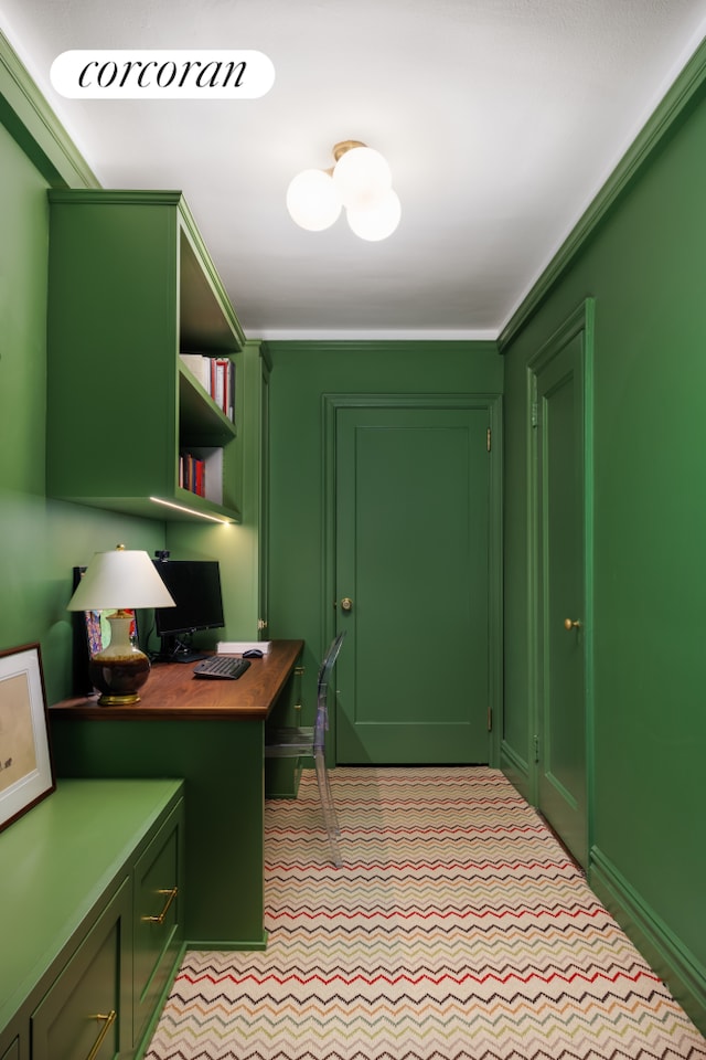 office area featuring ornamental molding and baseboards