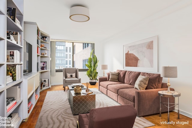 44 W 62nd St Unit 6E, New York City, NY 10023 - living room with baseboards and wood finished floors