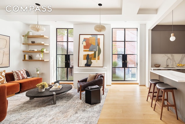 living room with light wood-type flooring