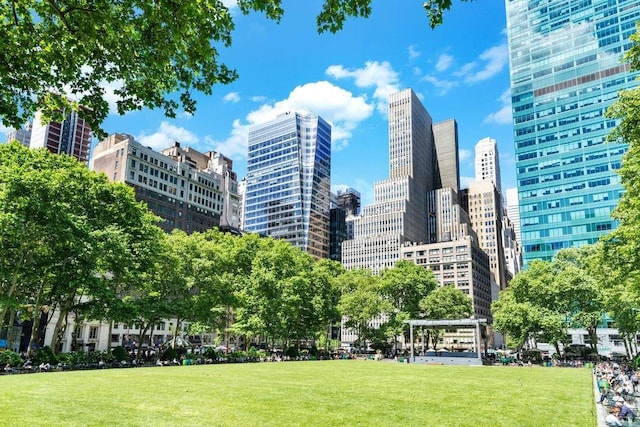 view of property's community featuring a yard and a city view