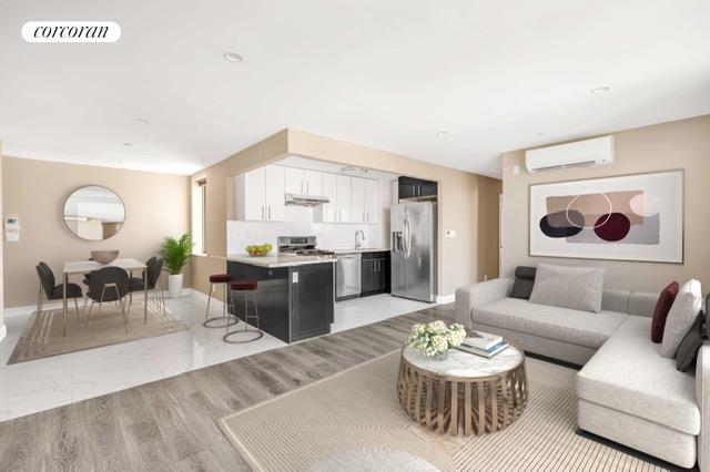 living room with recessed lighting, visible vents, a wall mounted AC, light wood-style floors, and baseboards