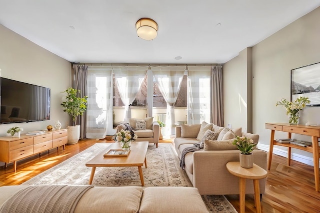 living area with wood finished floors