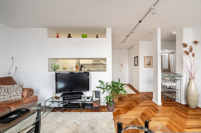 living area with track lighting