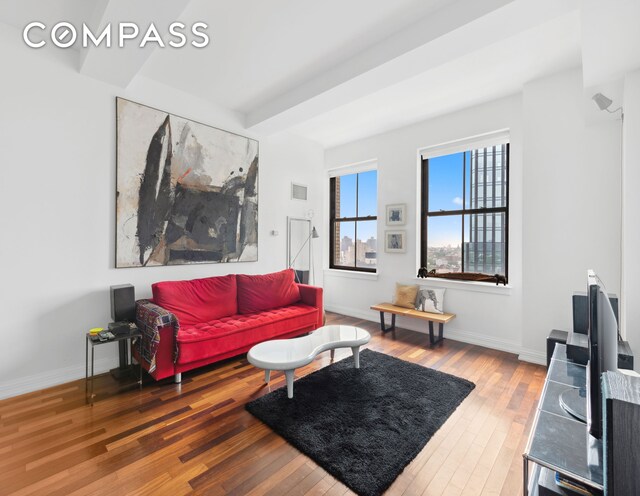 1 Hanson Pl Unit 15M, New York City, NY 11243 - living area with hardwood / wood-style flooring and baseboards