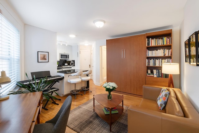 living area with light wood-style floors