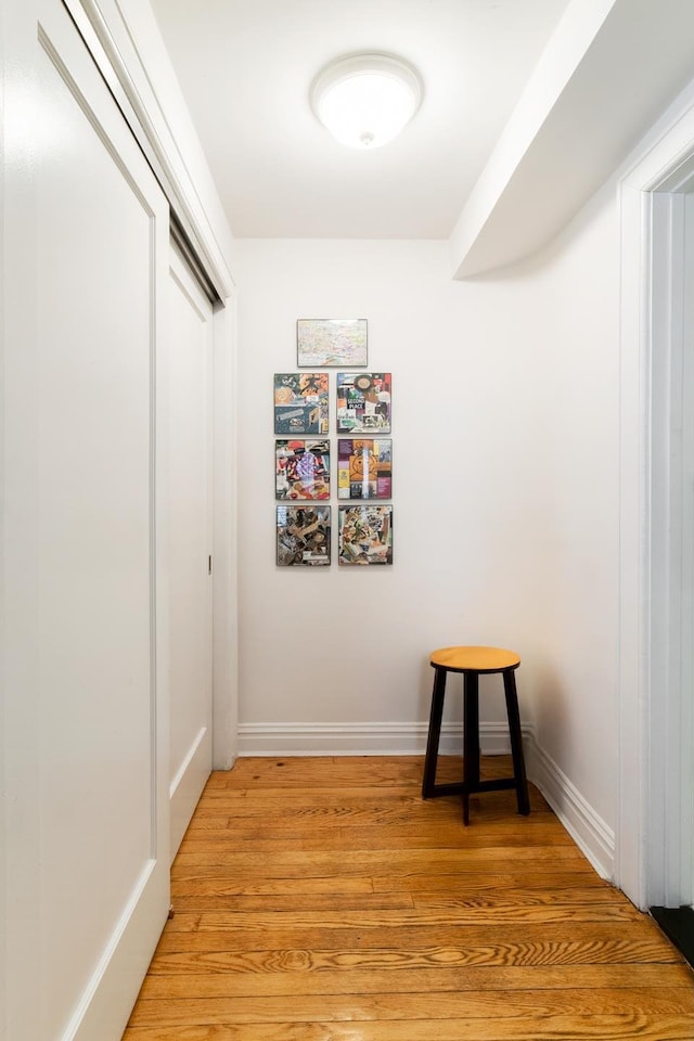 interior space featuring baseboards and light wood-type flooring