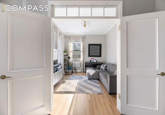 288 W 92nd St Unit 5Ade, New York City, NY 10025 - living area featuring light wood-style floors and crown molding