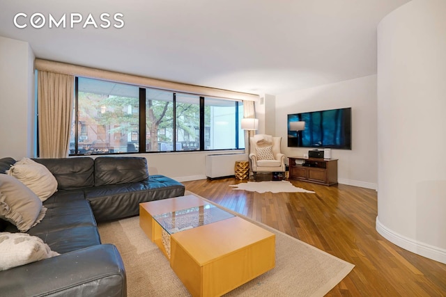 living room featuring baseboards and wood finished floors