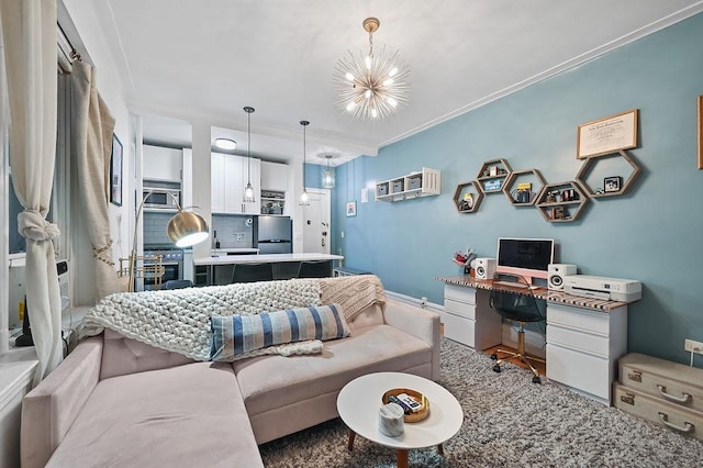 living room with a chandelier