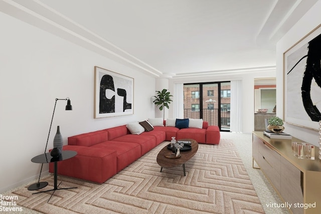 living room featuring carpet