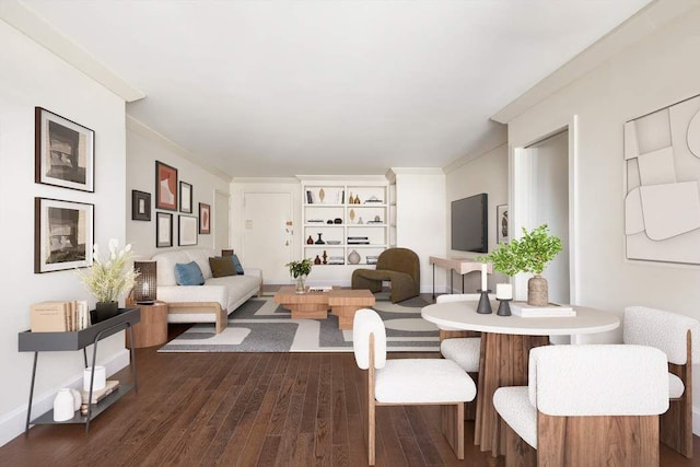 1065 Park Ave Unit 28D, New York City, NY 10128 - dining space with dark wood-type flooring and ornamental molding