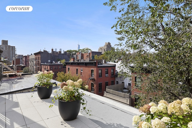 view of patio with a view of city