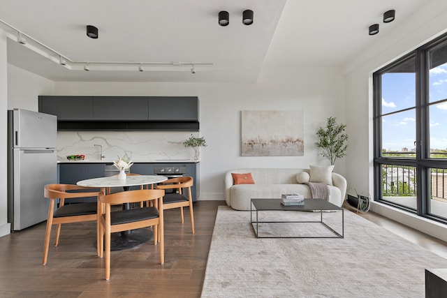 living area featuring dark wood finished floors