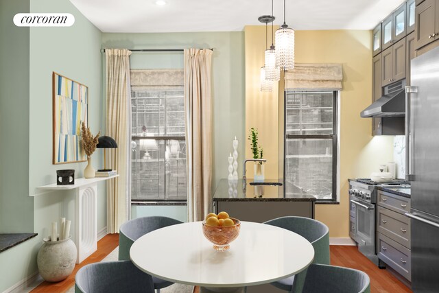 dining area featuring baseboards and dark wood finished floors