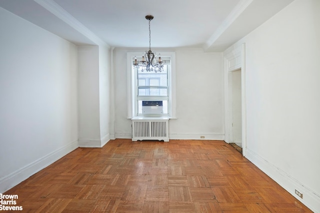 924 W End Ave Unit 21, New York City, NY 10025 - unfurnished dining area featuring radiator heating unit, a chandelier, and baseboards