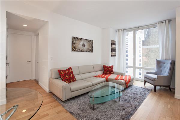 247 W 46th St Unit 1105, New York City, NY 10036 - living room with light wood-style flooring