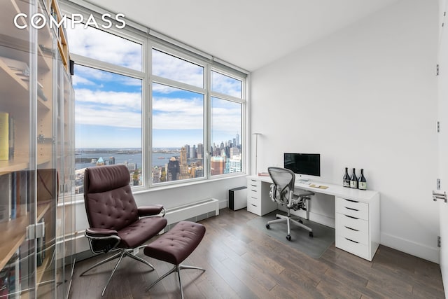 home office with wood finished floors and baseboards