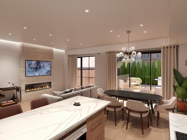 303 W 113th St Unit Th, New York City, NY 10026 - interior space featuring an inviting chandelier, recessed lighting, and a fireplace