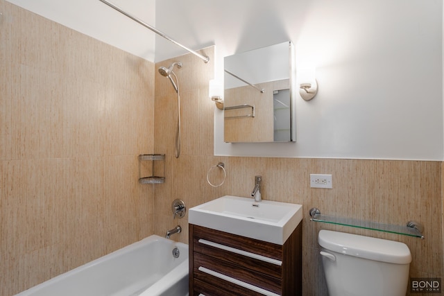 full bath featuring  shower combination, toilet, and vanity