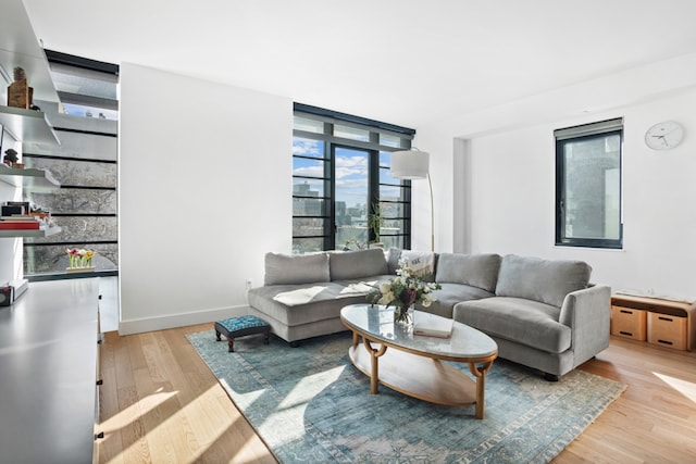 living area with wood finished floors and baseboards