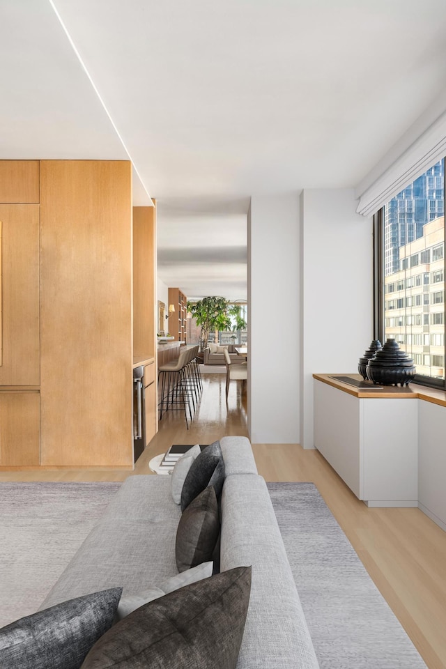 living area featuring healthy amount of natural light and light wood-style floors