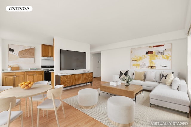 living area featuring light wood-type flooring and visible vents