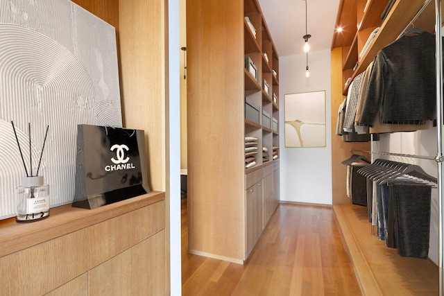 walk in closet featuring light wood-style flooring