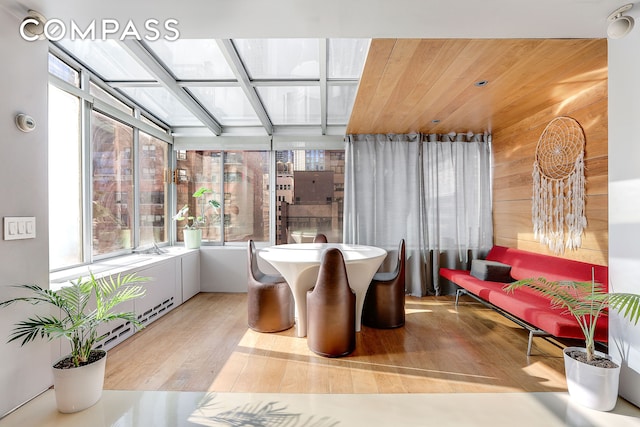 sunroom with wood ceiling