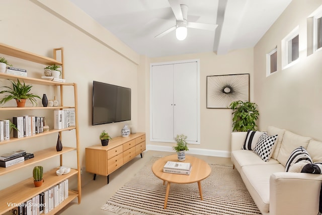 living room with ceiling fan