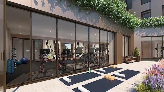 1 Clinton St Unit 19A, New York City, NY 11201 - workout area with tile patterned flooring