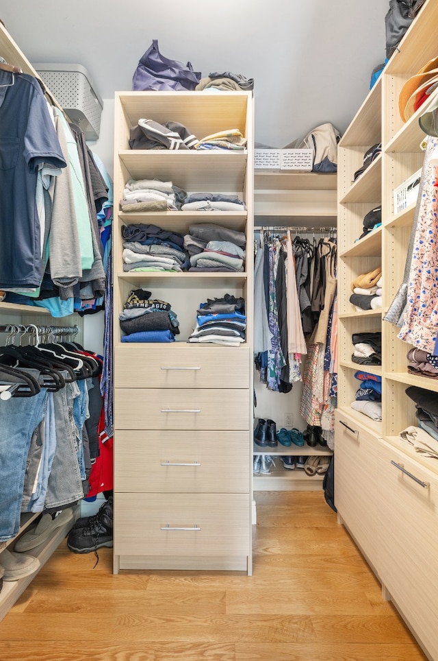 spacious closet featuring light wood-type flooring