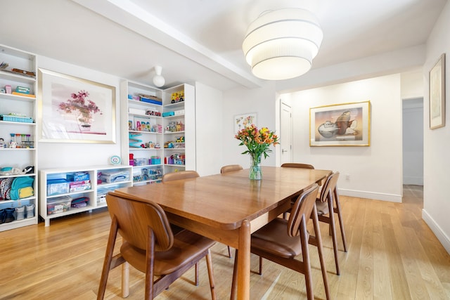 dining room featuring light wood-style floors and baseboards