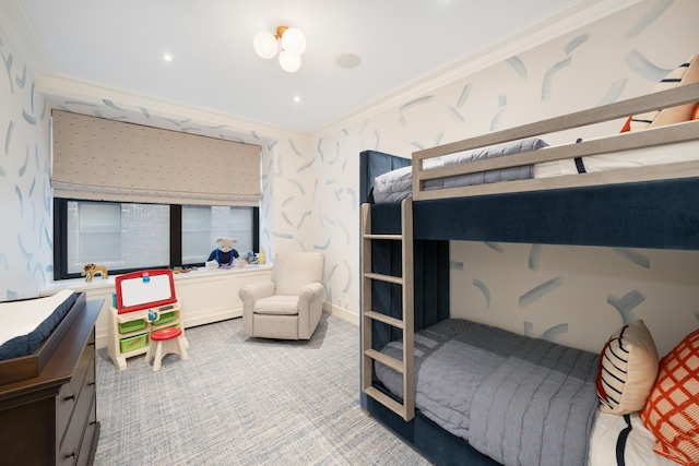 10 Jay St Unit 4, New York City, NY 10013 - carpeted bedroom featuring ornamental molding and wallpapered walls
