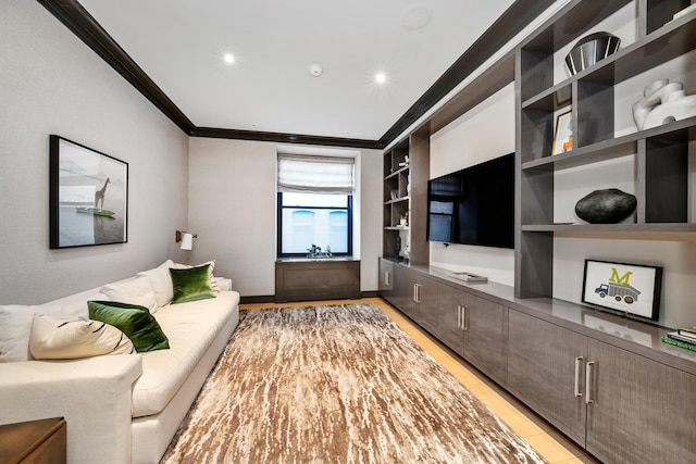 10 Jay St Unit 4, New York City, NY 10013 - living area featuring ornamental molding, recessed lighting, and built in shelves