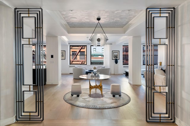 10 Jay St Unit 4, New York City, NY 10013 - foyer entrance featuring a tray ceiling, wood finished floors, and baseboards