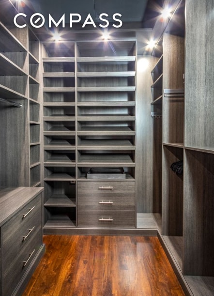 walk in closet featuring dark wood-style floors