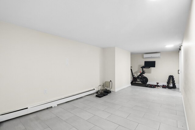 867 Lafayette Ave, New York City, NY 11221 - exercise room featuring a wall mounted AC, a baseboard heating unit, and baseboards