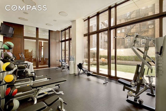 gym featuring expansive windows