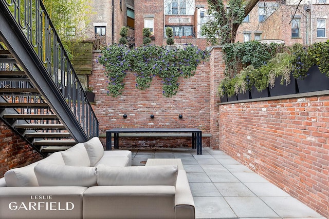 26 W 95th St, New York City, NY 10025 - view of patio with outdoor lounge area and stairs