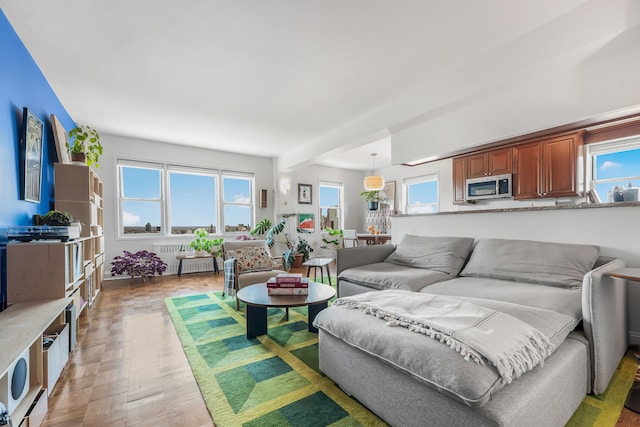 living room featuring radiator heating unit