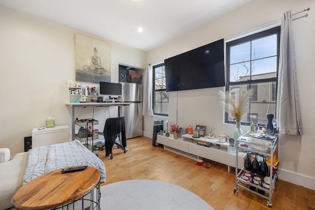 118 Kingsland Ave Unit 1, New York City, NY 11222 - office area featuring wood finished floors, baseboards, and recessed lighting