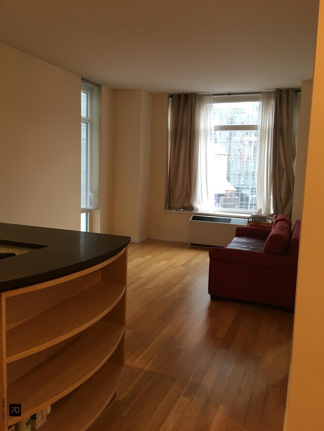 interior space featuring radiator and hardwood / wood-style flooring