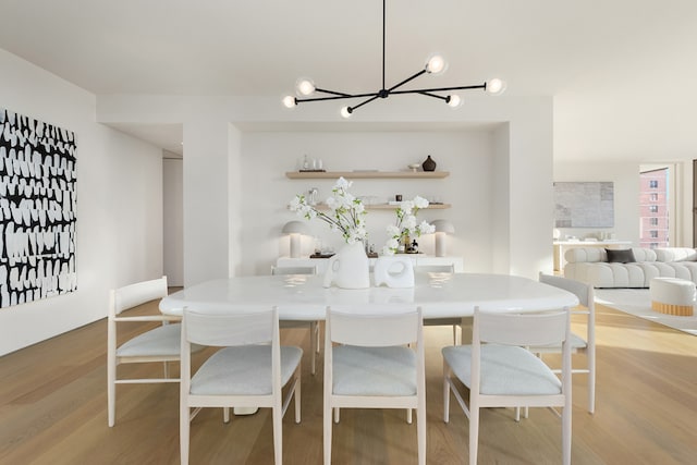 251 W 14th Street Penthouse, New York City, NY 10011 - dining room featuring light wood-type flooring and a chandelier
