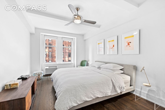 bedroom featuring ceiling fan, baseboards, and wood finished floors