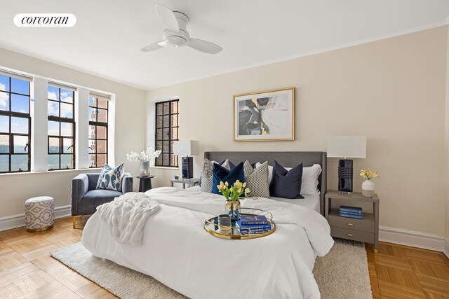 116 Pinehurst Ave Unit M43, New York City, NY 10033 - bedroom featuring a ceiling fan and crown molding
