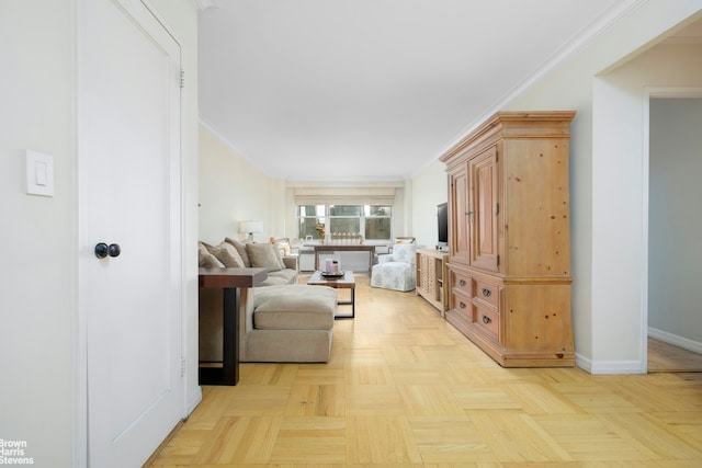166 E 35th St Unit 10G, New York City, NY 10016 - living area with baseboards and ornamental molding